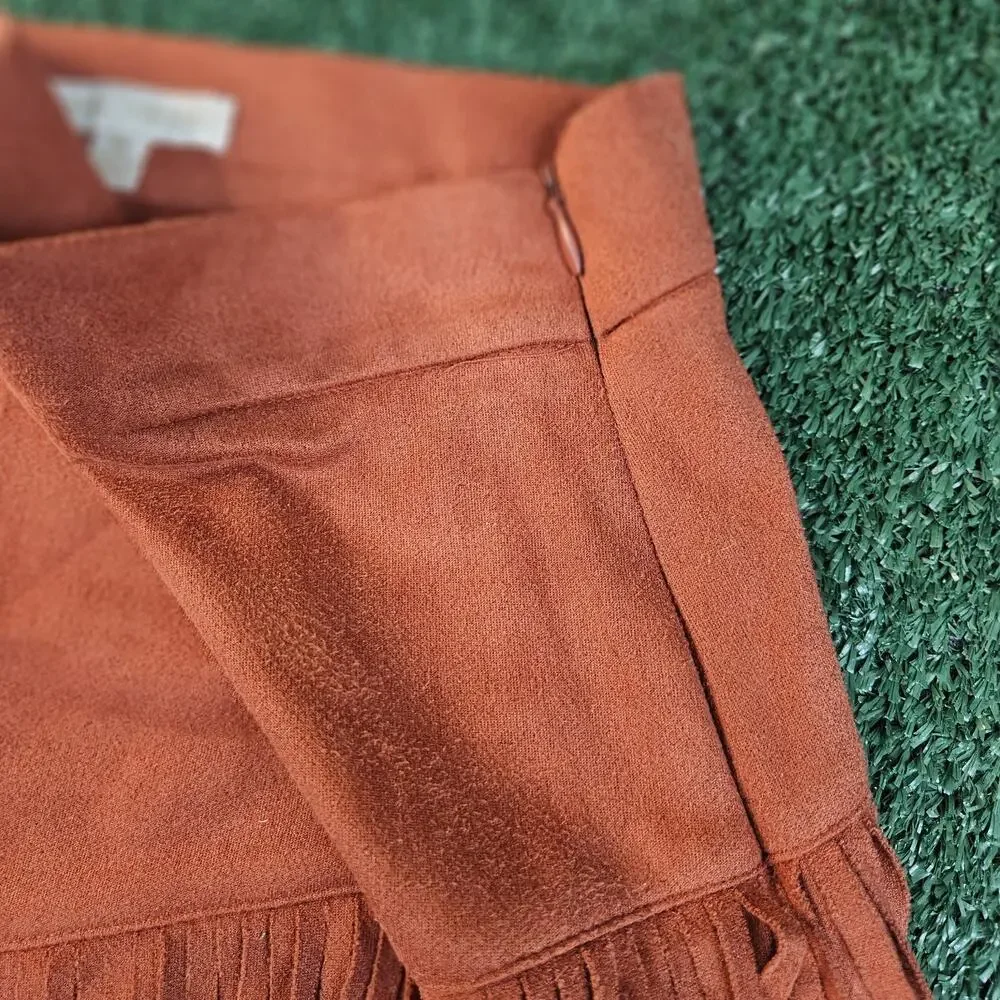 FLYING TOMATO Womens M Red Faux Suede Fringe Skirt Side Zip Western Bohemian